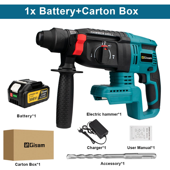 26Mm Brushless Electric Hammer Drill Multifunctional Rotary Hammer Cordless Impact Hammer Power Tools For Makita 18V Battery product image showing features or usage