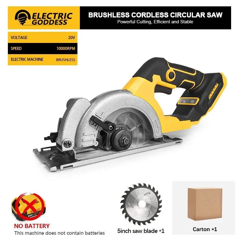 5 Inch Brushless Circular Saw Cordless Rechargeable Chainsaw Battery Set Woodworking One Hand Chainsaw For Dewalt 20V Battery product image showing features or usage