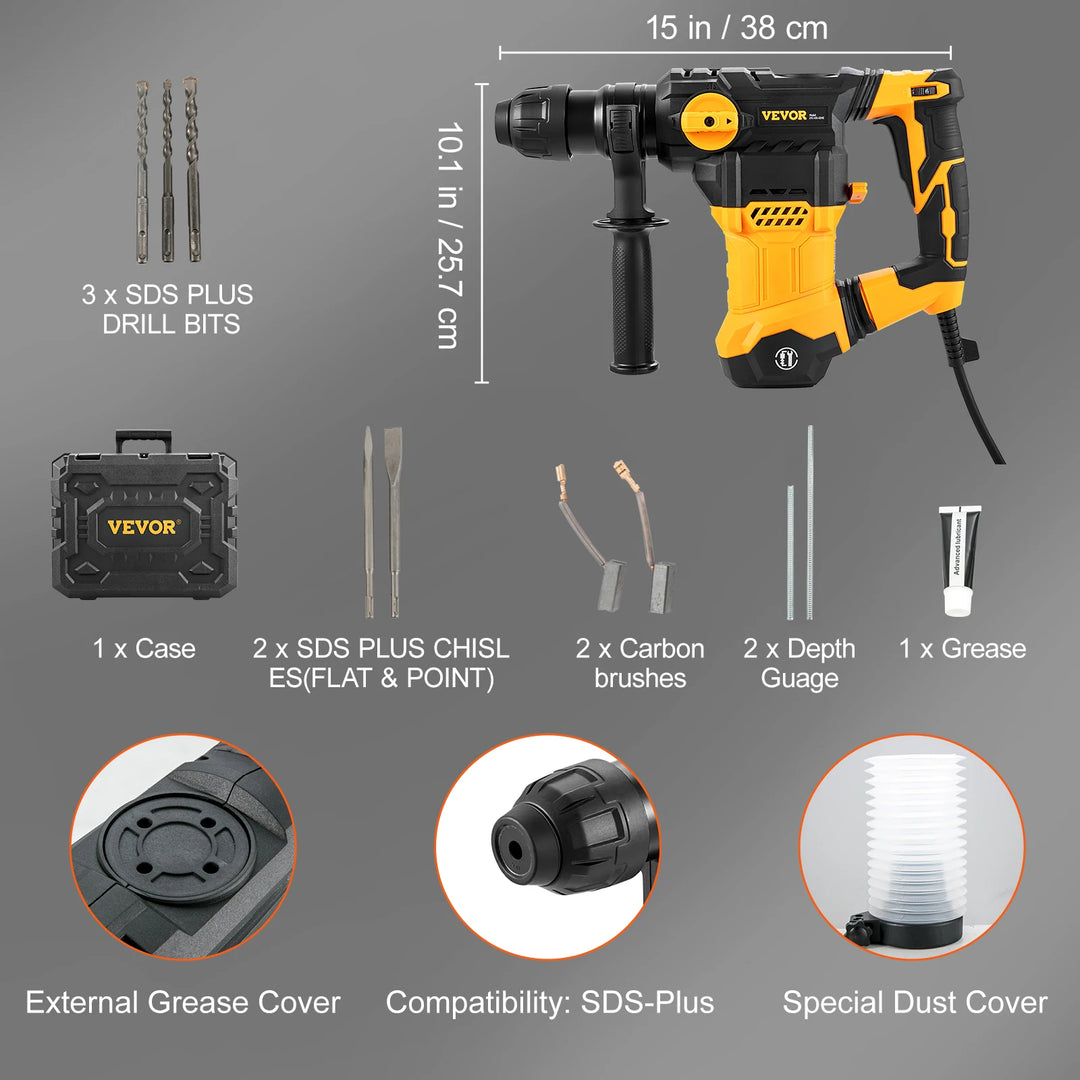 SmartGearPros 1500W Rotary Hammer Drill – Heavy-Duty SDS Electric Drill for Concrete, Brick & Masonry