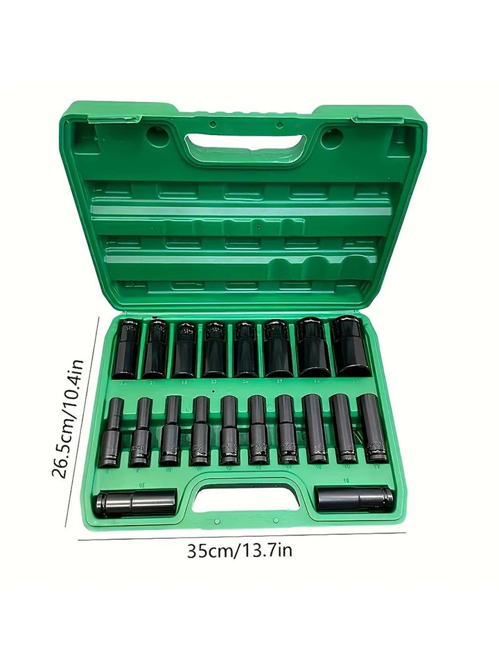 Heavy Duty 1 2 Inch Drive Hex Sleeve Set 20 Piece 8 32Mm Black Finish product image showing features or usage