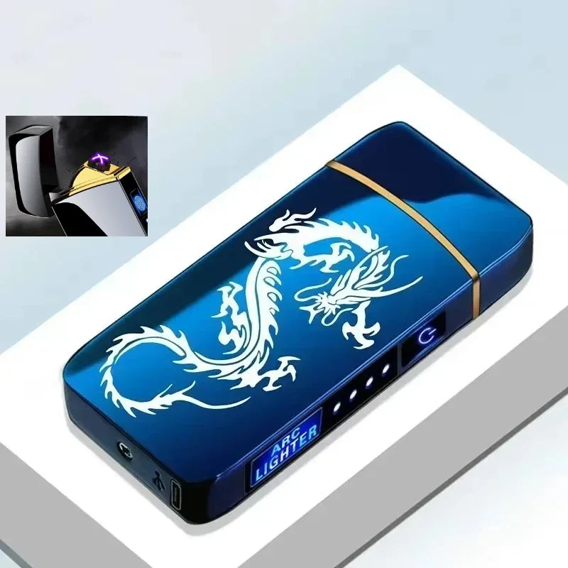 SmartGearPros Electric Windproof Metal Lighter Double Arc Flameless Plasma Rechargeable USB Lighter LED Power Display Touch Sensor Lighters