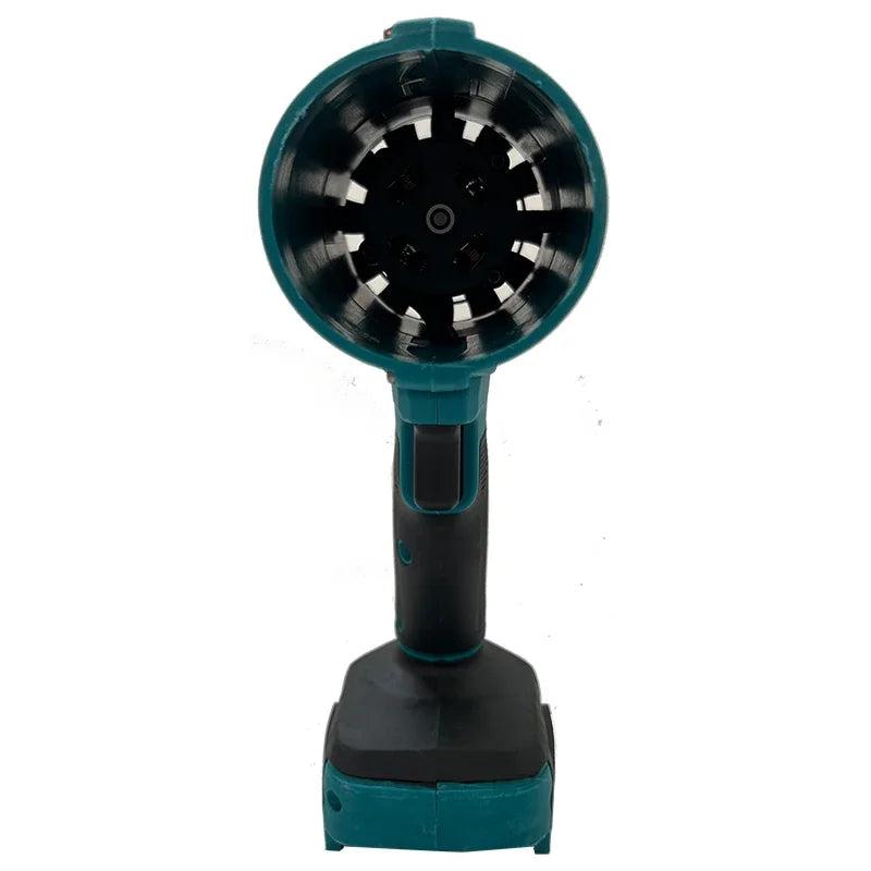 Teal and black handheld tool on a white background