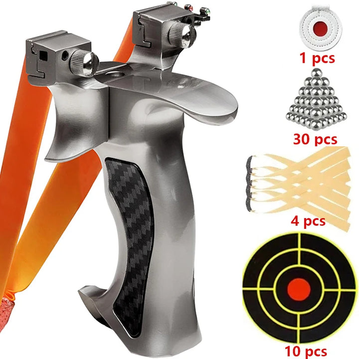 Silver archery bow stand with accessories on a white background
