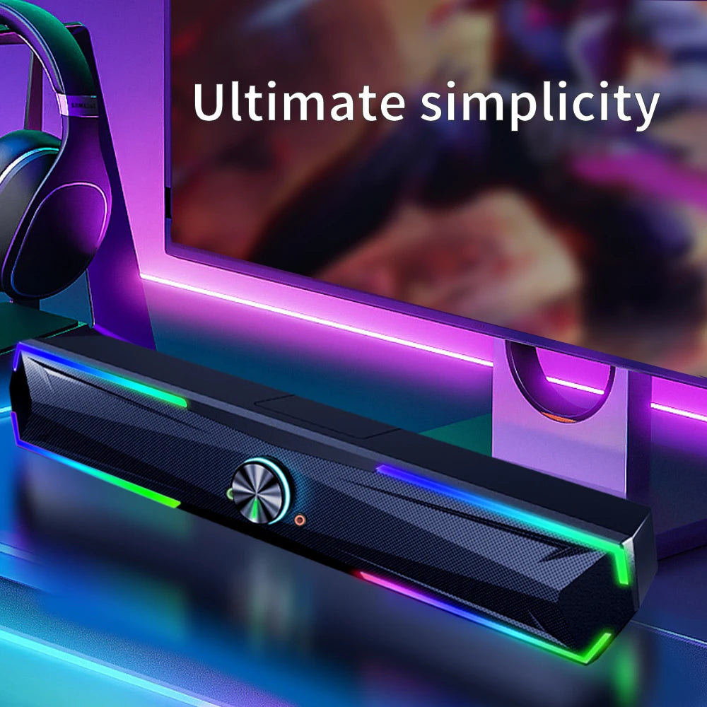SmartGearPros 4D RGB Gaming Soundbar – Stereo Computer Speaker with Subwoofer & LED Light Show