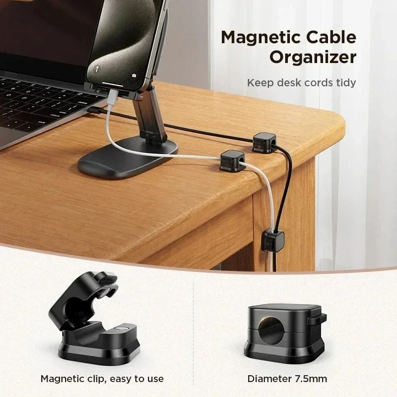 SmartGearPros Magnetic Cable Clip – Adhesive Cord Organizer with Snap-On Holders for Desk, Car & Wall Use