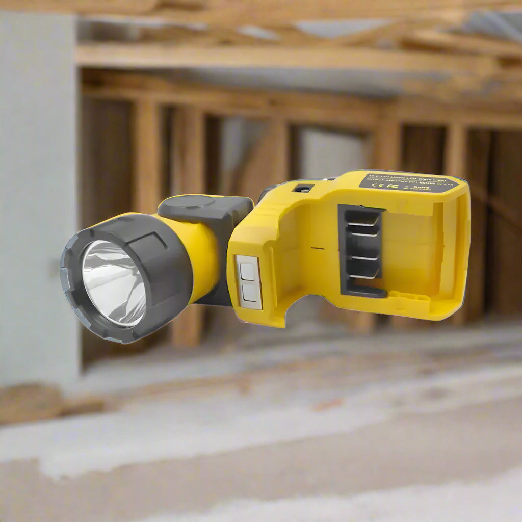 Adapter displayed flat  Inside a partially built home with framing tools and drywall dust
