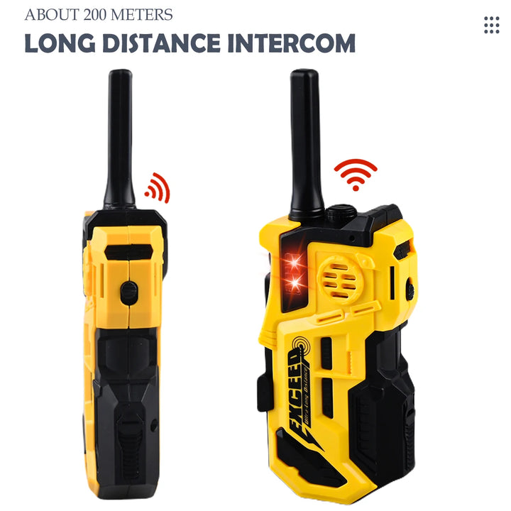 Two yellow and black walkie-talkies with Exceed branding on a white background.