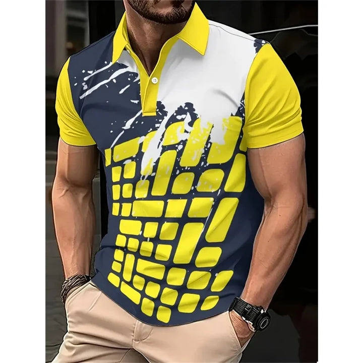 SmartGearPros 3D Printed Colorful Striped Polo Shirt – Geometric Pattern