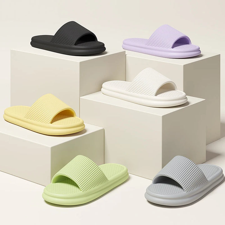 Set of colorful slides on geometric white blocks