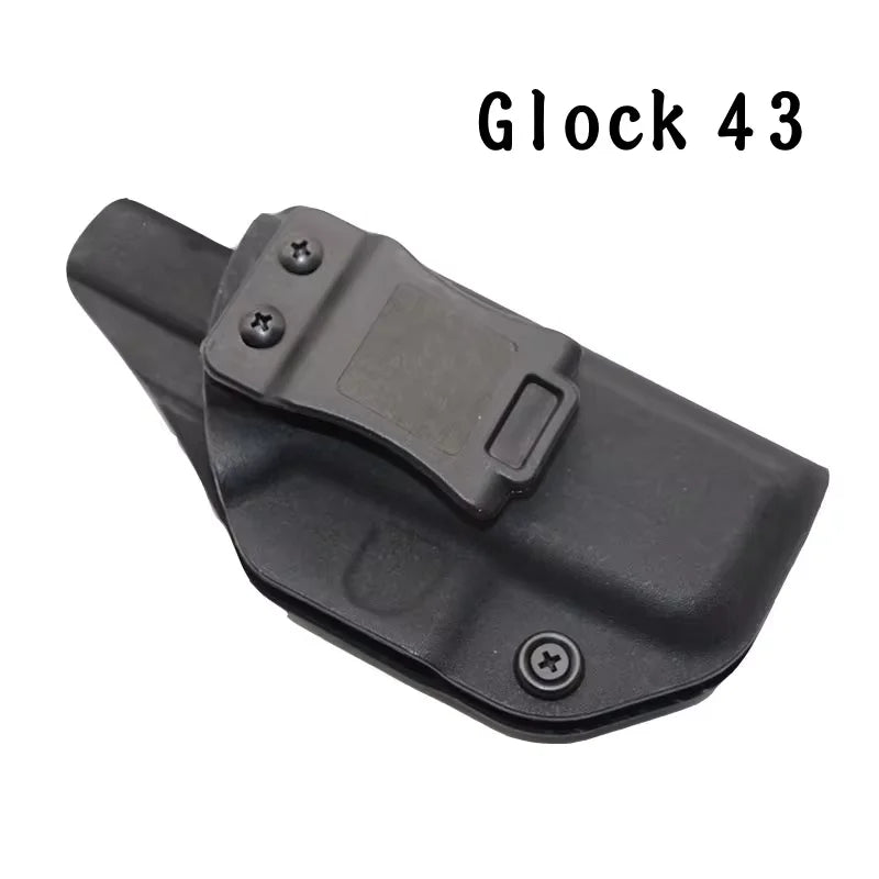 Black gun holster with 'Glock 43' text on a white background