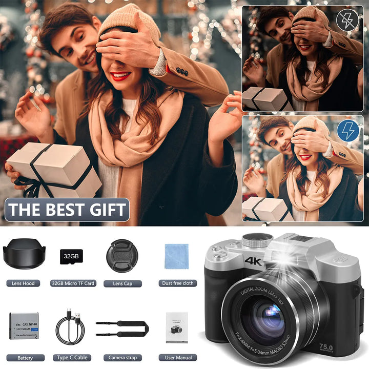 SmartGearPros 75MP Digital Camera – 4K Photography & Video Camera with High-Resolution Imaging