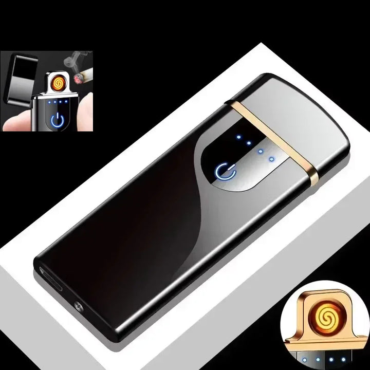 SmartGearPros Electric Windproof Metal Lighter Double Arc Flameless Plasma Rechargeable USB Lighter LED Power Display Touch Sensor Lighters