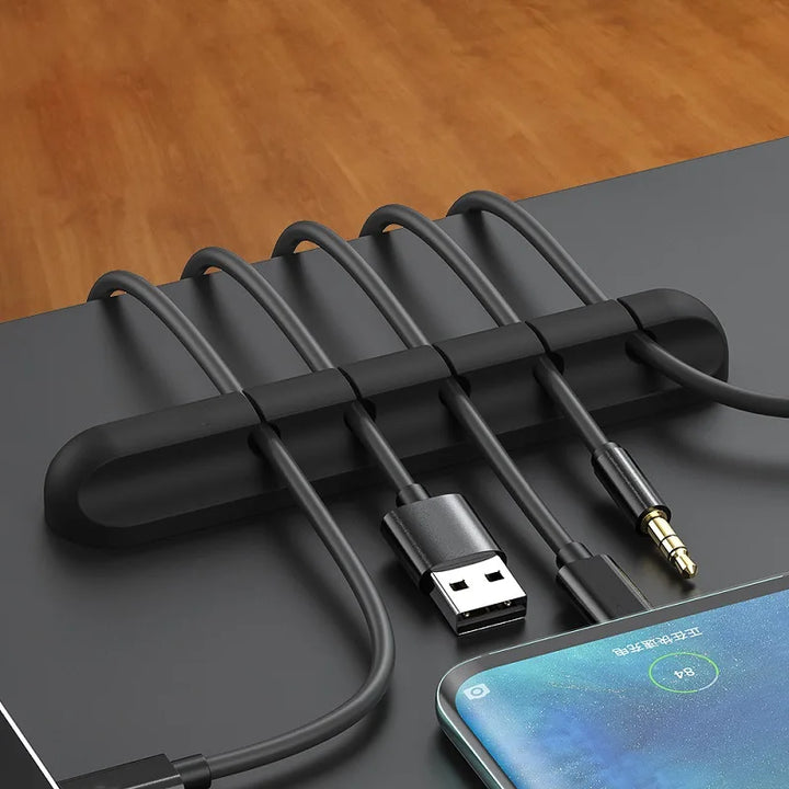 SmartGearPros Silicone USB Cable Organizer – 3/5/7-Hole Cable Winder for Desk, Car, or Wall Mounting