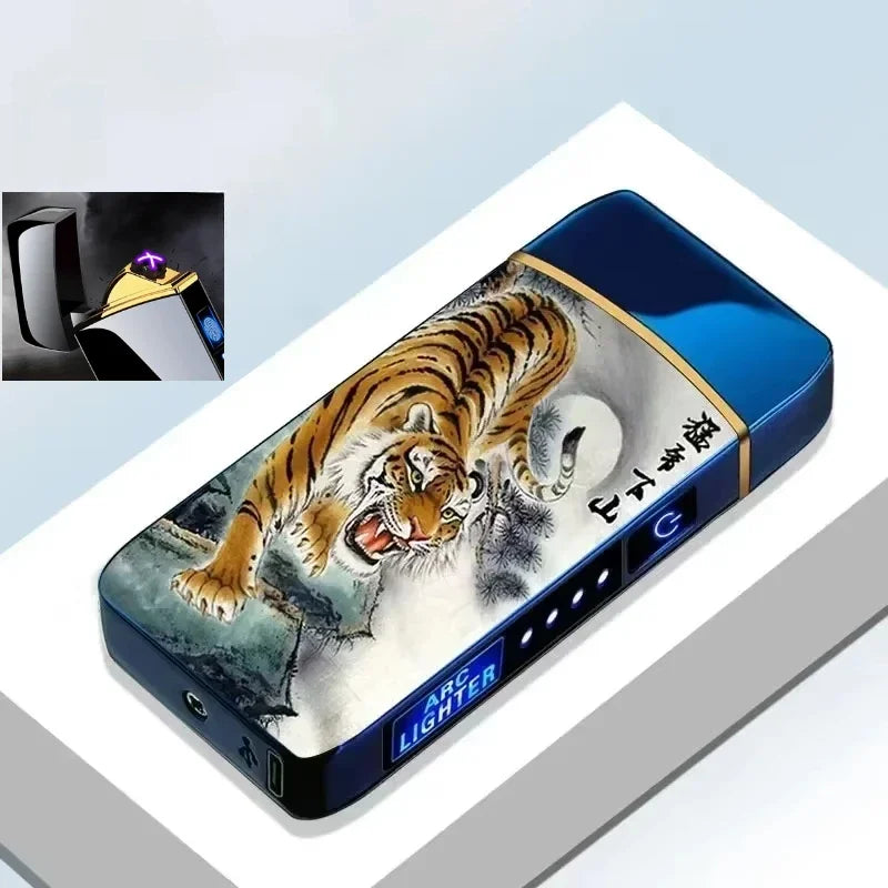 SmartGearPros Electric Windproof Metal Lighter Double Arc Flameless Plasma Rechargeable USB Lighter LED Power Display Touch Sensor Lighters