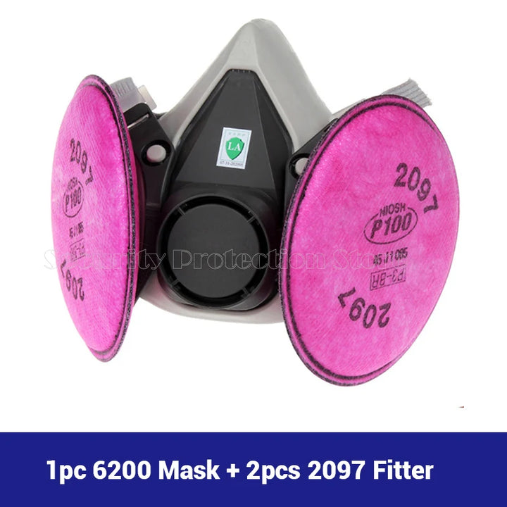  respirator mask with pink filters on a white background