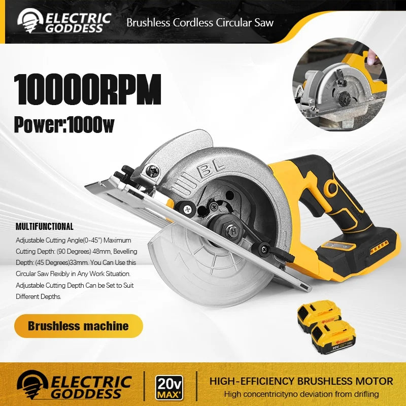 5 Inch Brushless Circular Saw Cordless Rechargeable Chainsaw Battery Set Woodworking One Hand Chainsaw For Dewalt 20V Battery product image showing features or usage