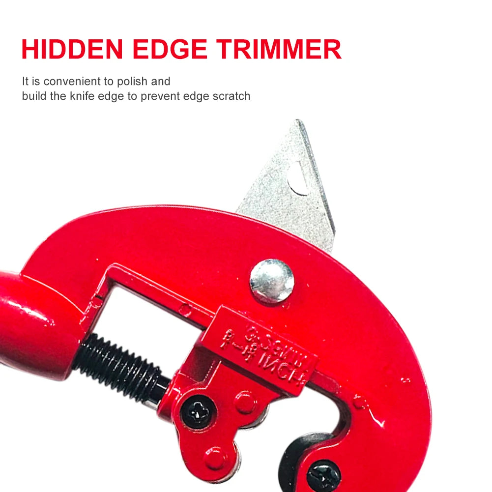 Red hidden edge trimmer with a silver blade on a white background