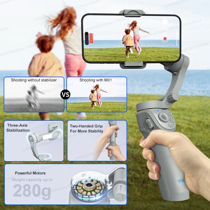 SmartGearPros 3-Axis Smartphone Gimbal – TOKQI M01 Handheld Stabilizer with Anti-Shake Tech & Add-On Options