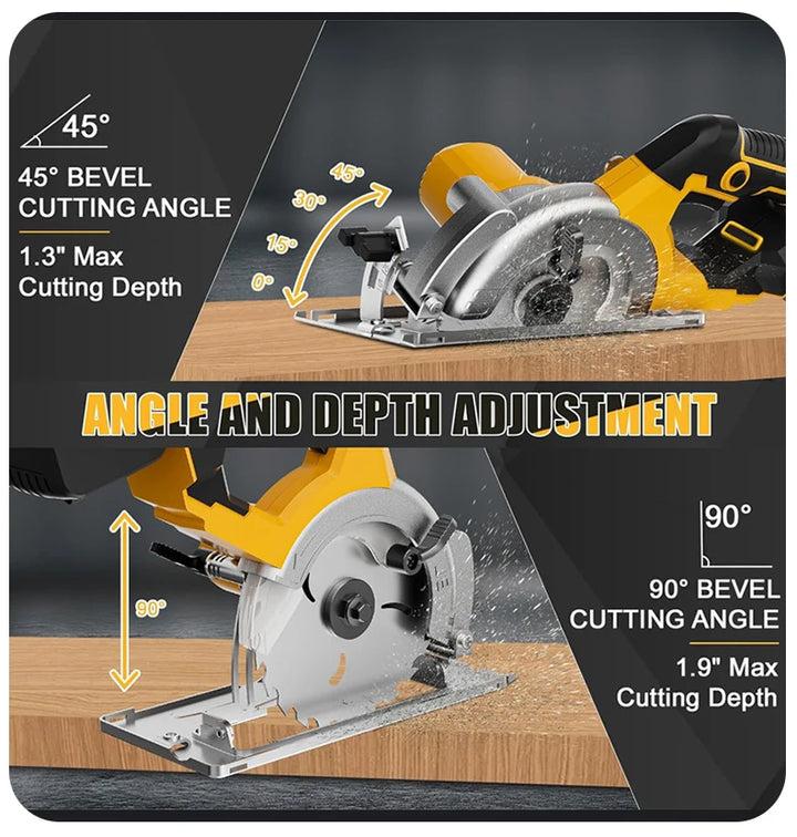 5 Inch Brushless Circular Saw Cordless Rechargeable Chainsaw Battery Set Woodworking One Hand Chainsaw For Dewalt 20V Battery product image showing features or usage