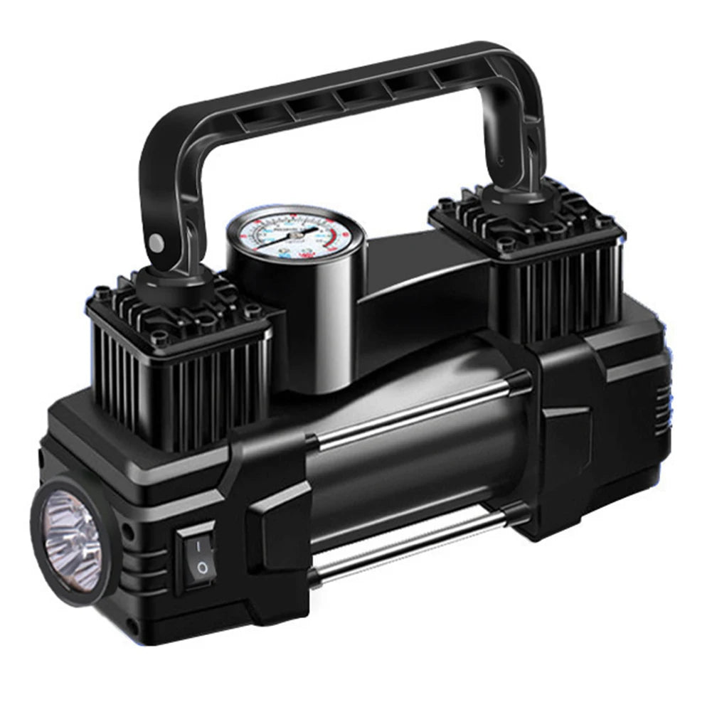 12V 150Psi Mini Air Compressor Dual Cylinder Heavy Duty Tire Inflator With Led Light Car Electric Air Pump Auto Inflatable Pump product image showing features or usage