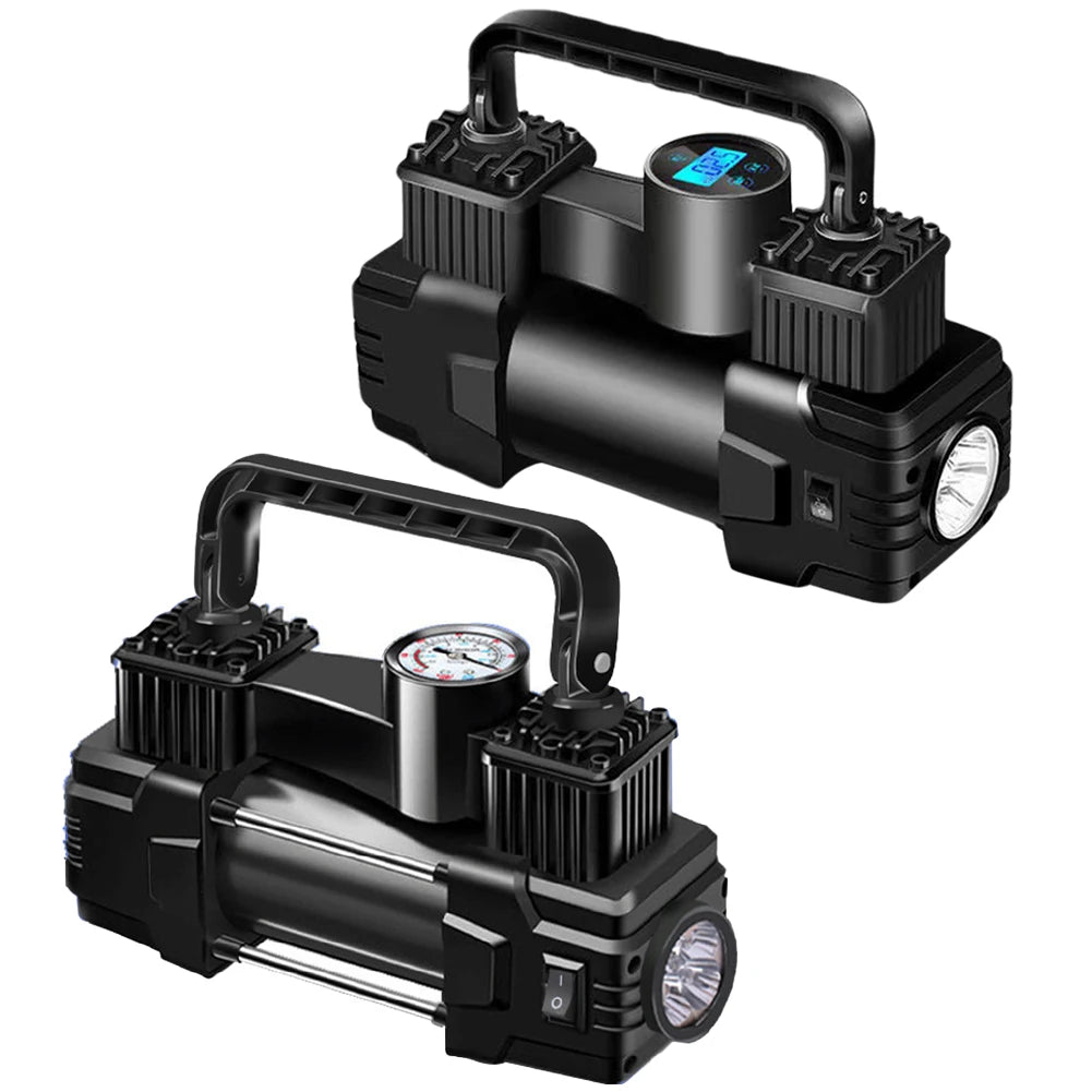 12V 150Psi Mini Air Compressor Dual Cylinder Heavy Duty Tire Inflator With Led Light Car Electric Air Pump Auto Inflatable Pump product image showing features or usage