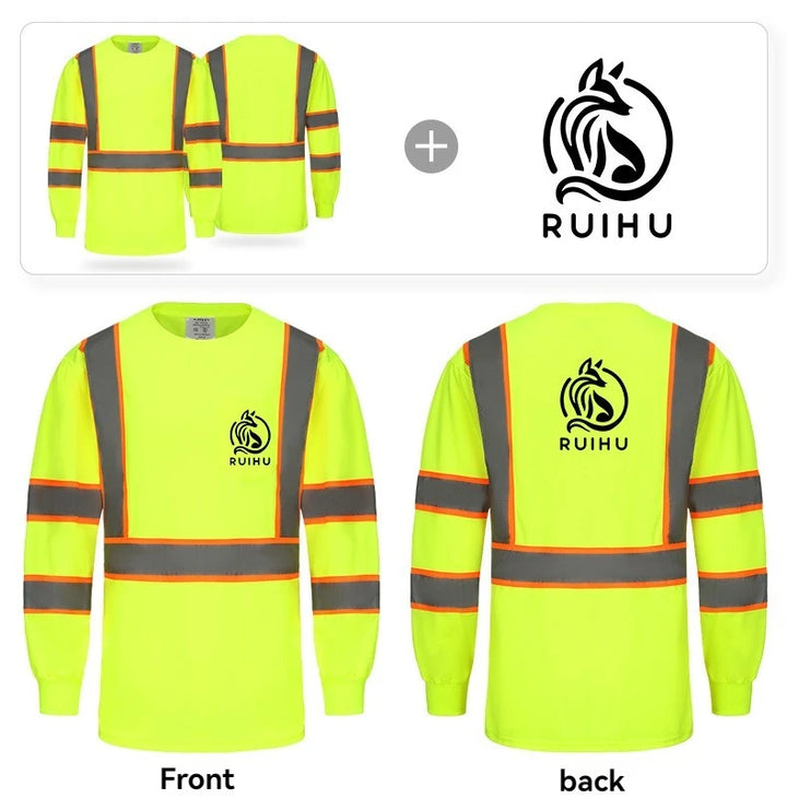High-visibility safety shirt with RUIHU logo on a white background