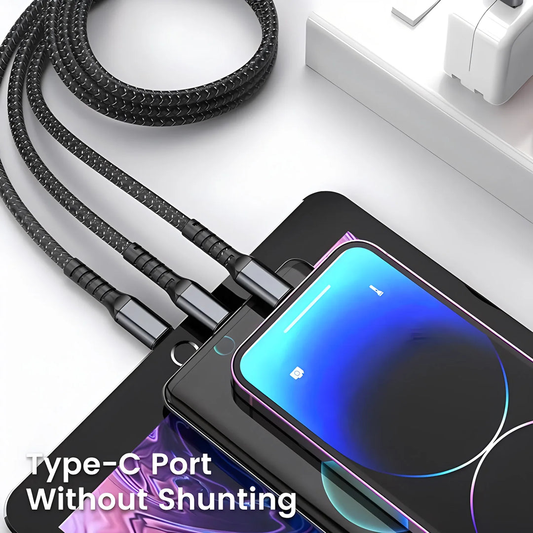 SmartGearPros OmniCharge 100W Cable – 3-in-1 Multi Charging Cord with USB-C, Lightning & Micro