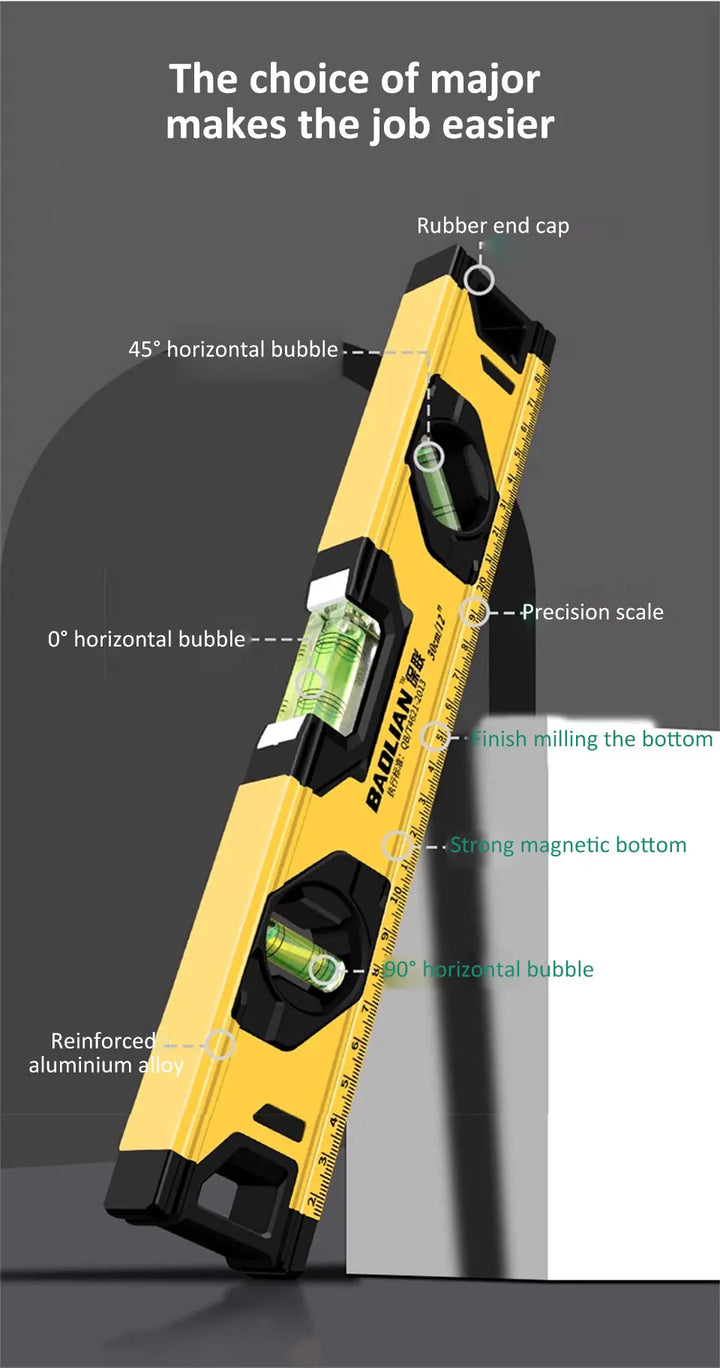 SmartGearPros 3-in-1 Magnetic Spirit Level – 0°/45°/90° Angle Tool with Precision Bubble Vials
