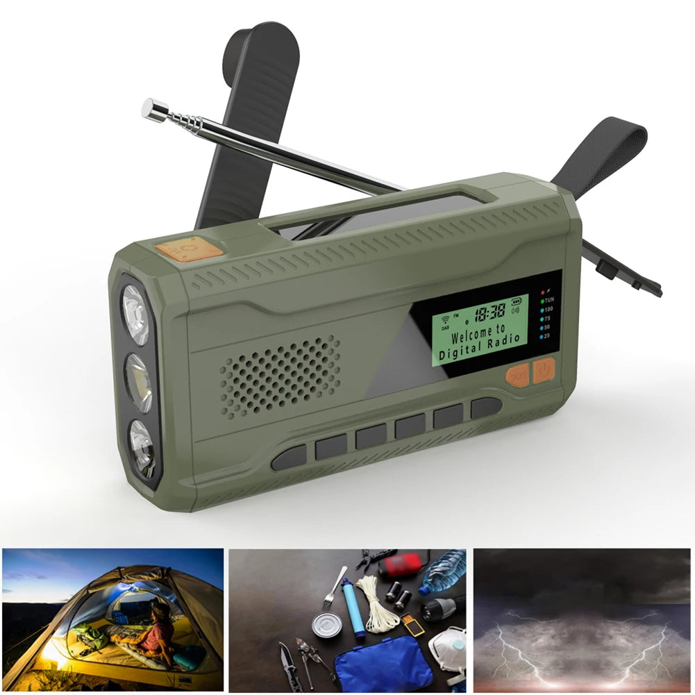 SmartGearPros Emergency Weather Radio with Bluetooth Speaker - Hand Crank Solar Rechargeable FM AM SW DAB Flashlight