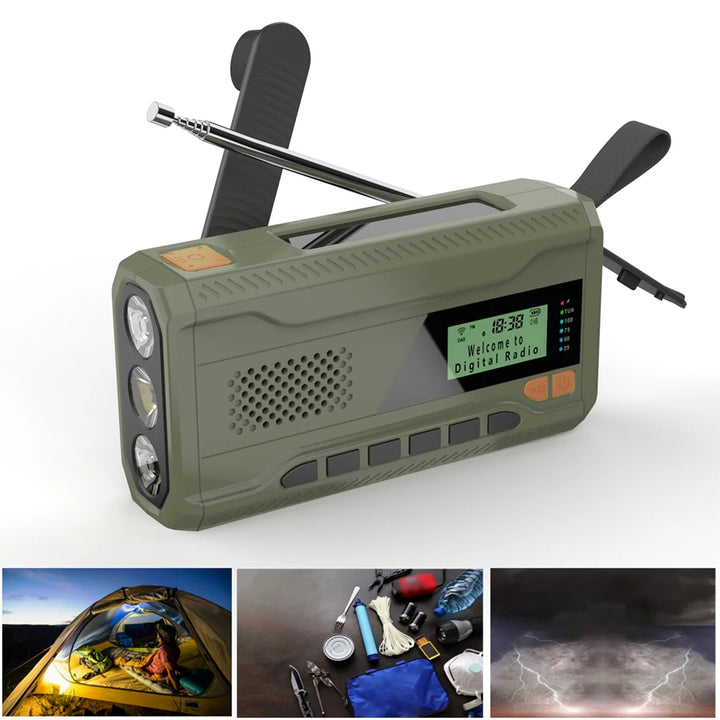 SmartGearPros Emergency Weather Radio with Bluetooth Speaker - Hand Crank Solar Rechargeable FM AM SW DAB Flashlight
