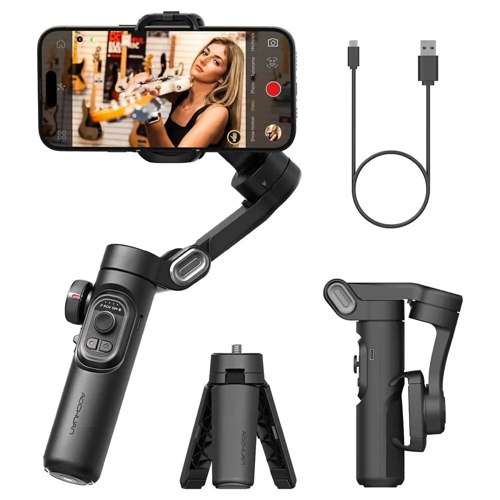 SmartGearPros AOCHUAN 3-Axis Gimbal – Handheld Smartphone Stabilizer with Smart Tracking & Anti-Shake Video Control