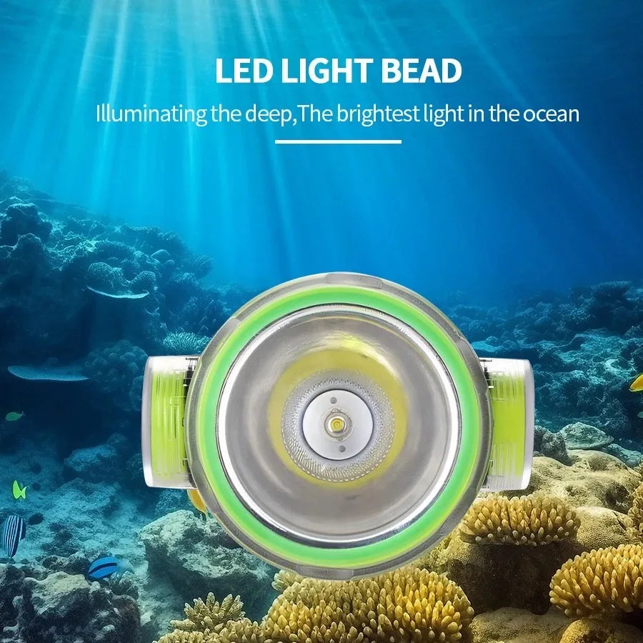 Professional Diving Led Headlamp Portable Rechargeable Usb Diving 500M Underwater Headlight Diver Spearfishing Head Flashlight product image showing features or usage