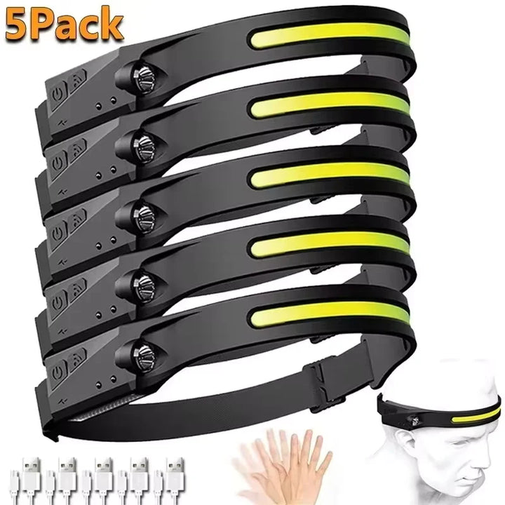 SmartGearPros USB Rechargeable LED Headlamp – Waterproof Sensor Flashlight for Camping & Fishing