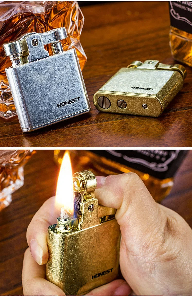 SmartGearPros Retro Brass Cigar Lighter – Windproof Flint Torch with Vintage Style & Refillable Design
