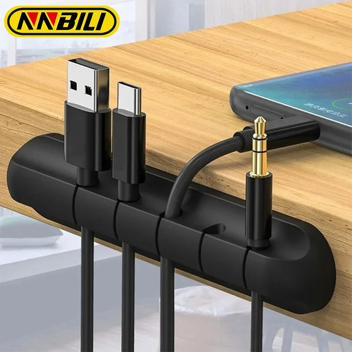 SmartGearPros Silicone USB Cable Organizer – 3/5/7-Hole Cable Winder for Desk, Car, or Wall Mounting