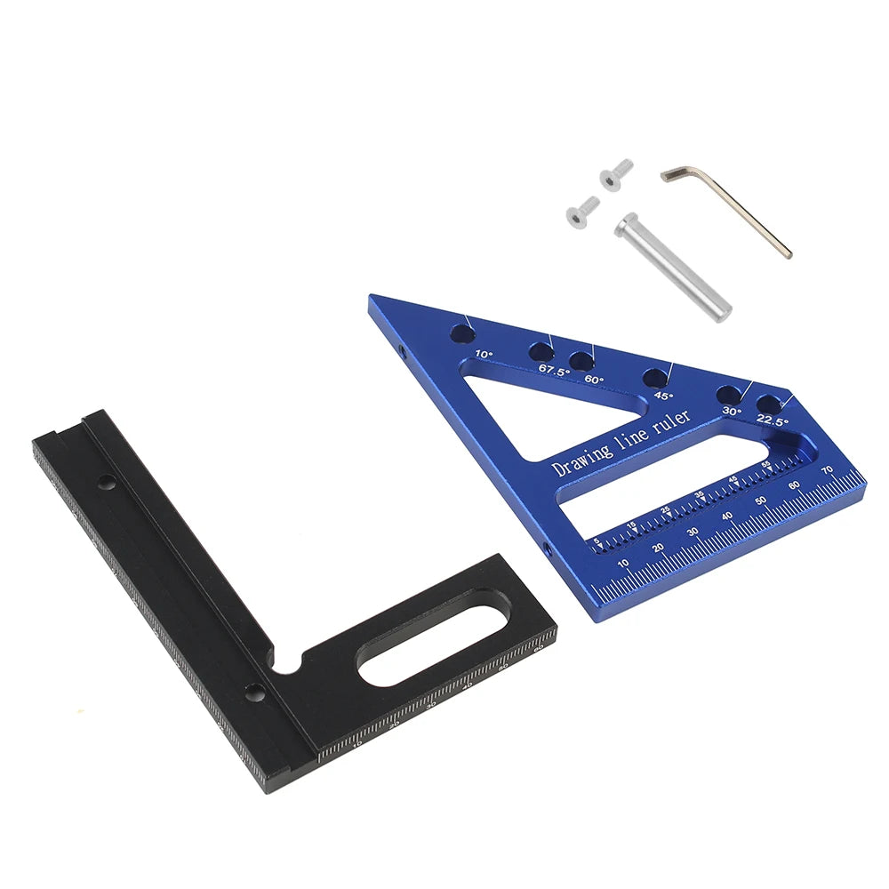 Blue ruler standing upright, showcasing angled edge