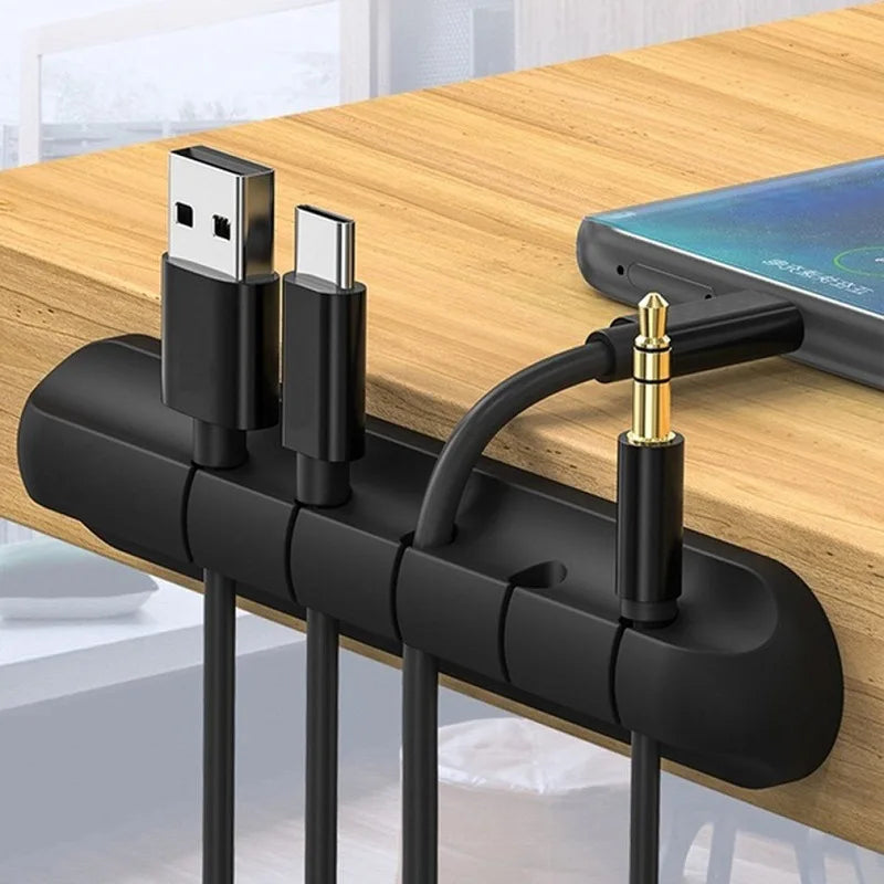 SmartGearPros Silicone USB Cable Organizer – 3/5/7-Hole Cable Winder for Desk, Car, or Wall Mounting