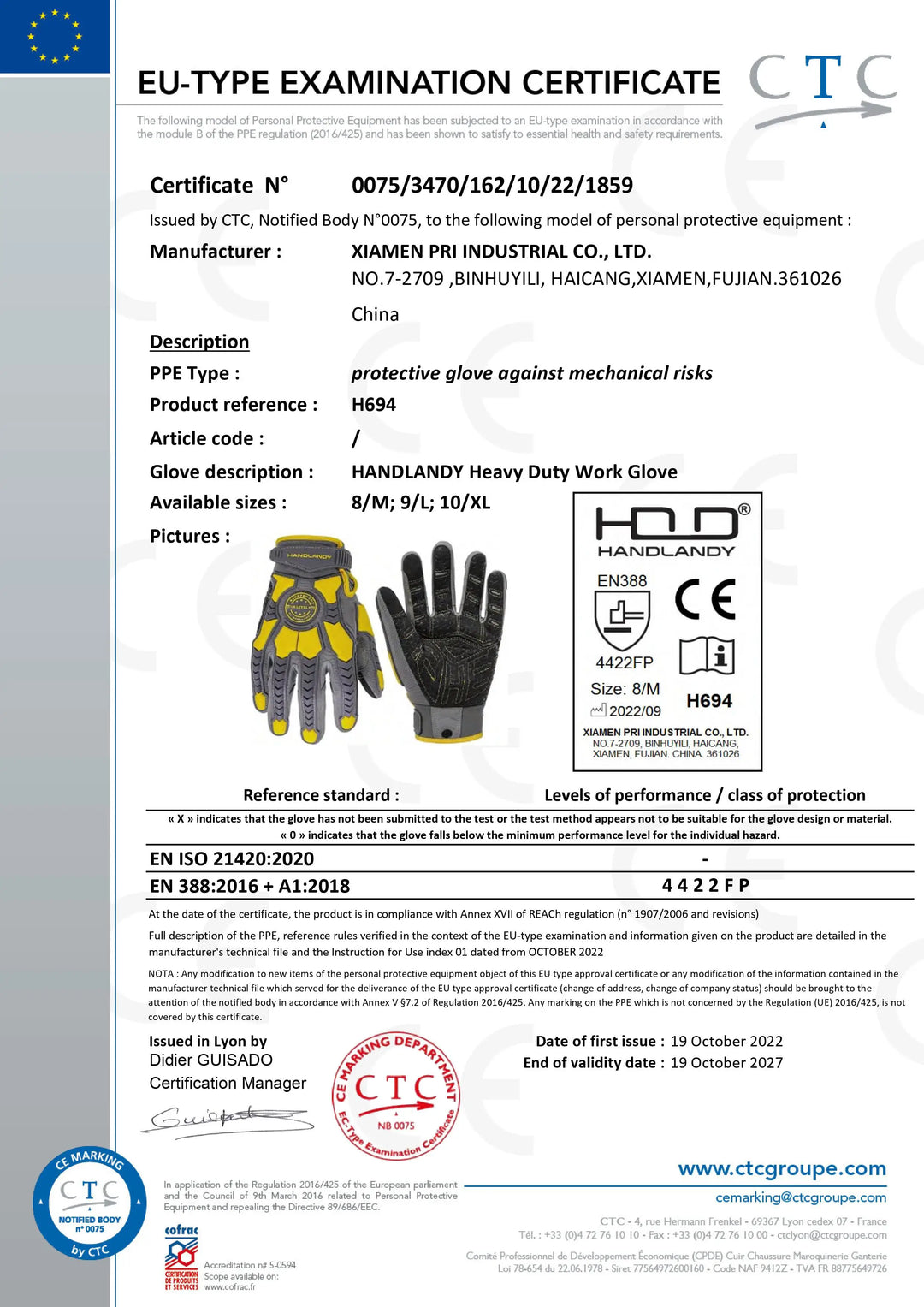Handlandy Heavy Duty Work Gloves For Men Cut 6 Safety Impact Protection Working Gloves Touch Screen Mechanics Gloves product image showing features or usage