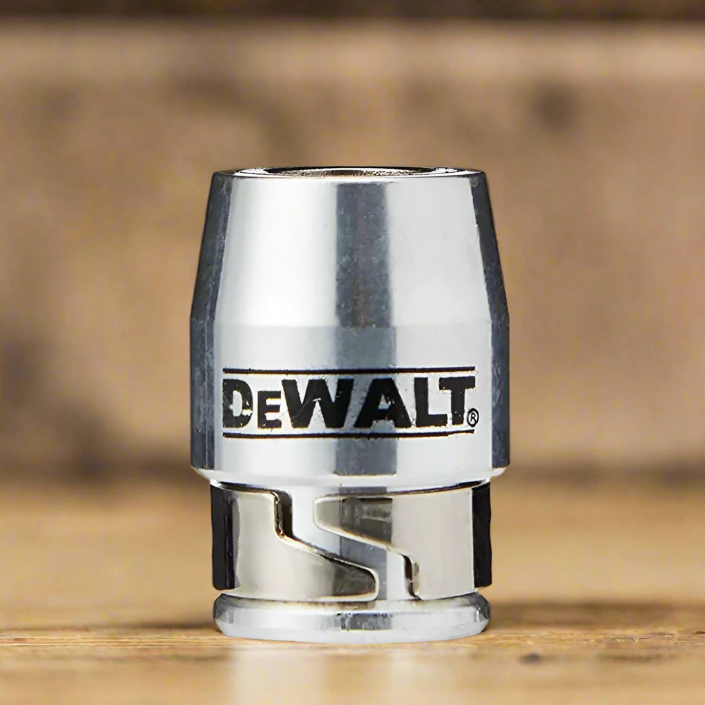 DEWALT chrome socket head close-up with branded etching