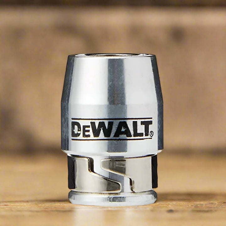 DEWALT chrome socket head close-up with branded etching