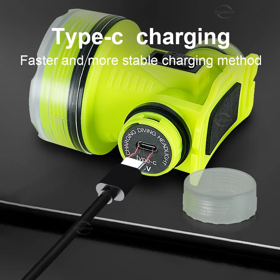 Professional Diving Led Headlamp Portable Rechargeable Usb Diving 500M Underwater Headlight Diver Spearfishing Head Flashlight product image showing features or usage