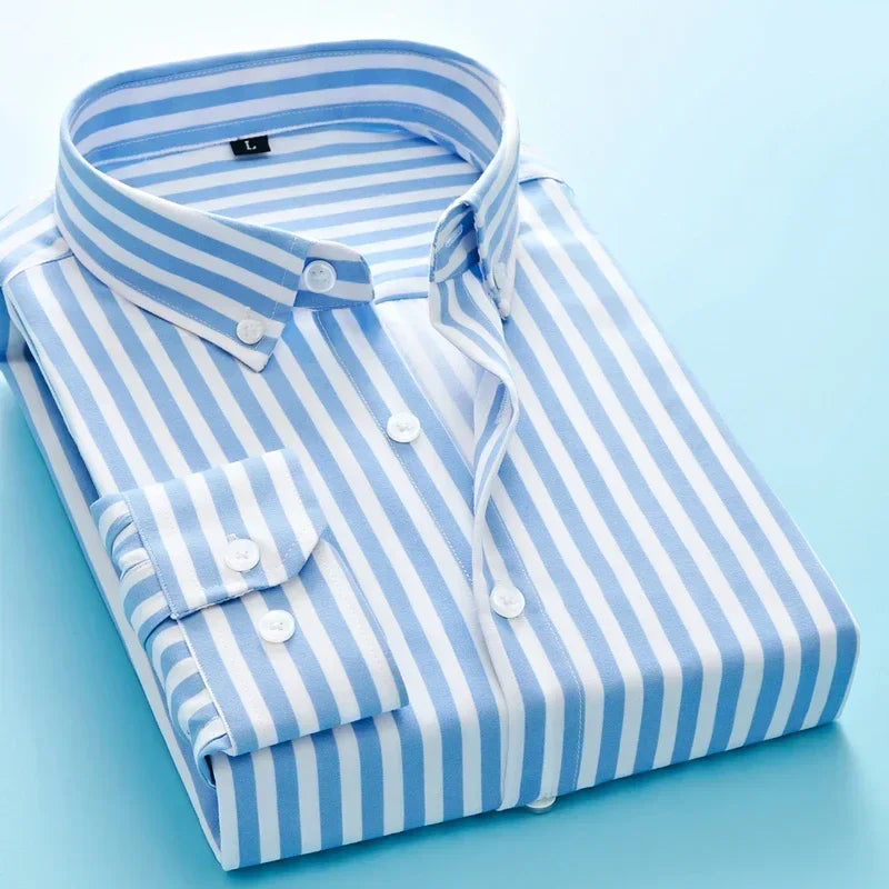 Men's striped dress shirt image angle 29