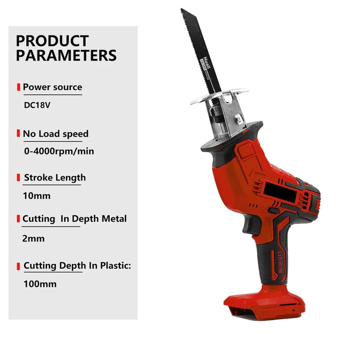 Electric Reciprocating Saw Cordless Rechargeable Multifunction Saw Metal Pipe Wood Cutting Power Tools For Milwaukee 18V Battery product image showing features or usage