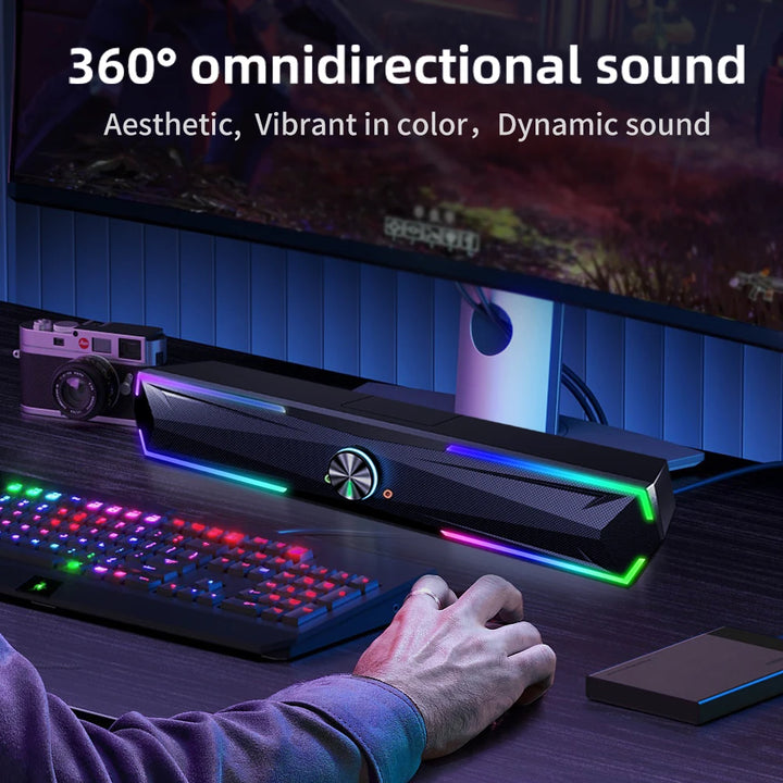 SmartGearPros 4D RGB Gaming Soundbar – Stereo Computer Speaker with Subwoofer & LED Light Show