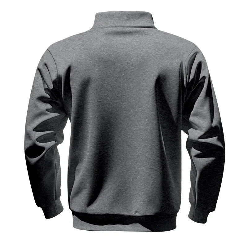 Men's Heavy Fleece Sweater - Half-Zip Stand Collar Pullover