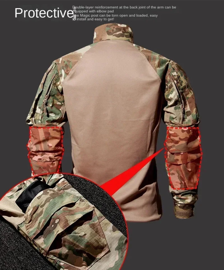 Camouflage jacket with protective back layer on a dark background