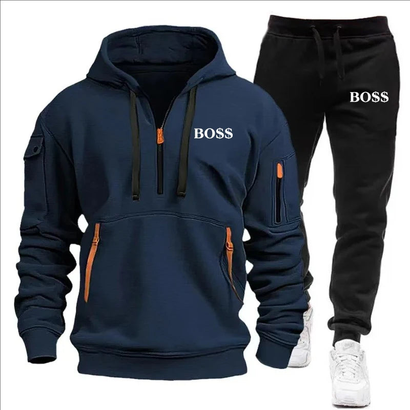 SmartGearPros Winter Tracksuit Set – Thick Zipper Hoodie + Joggers for Men’s Cold Weather Comfort