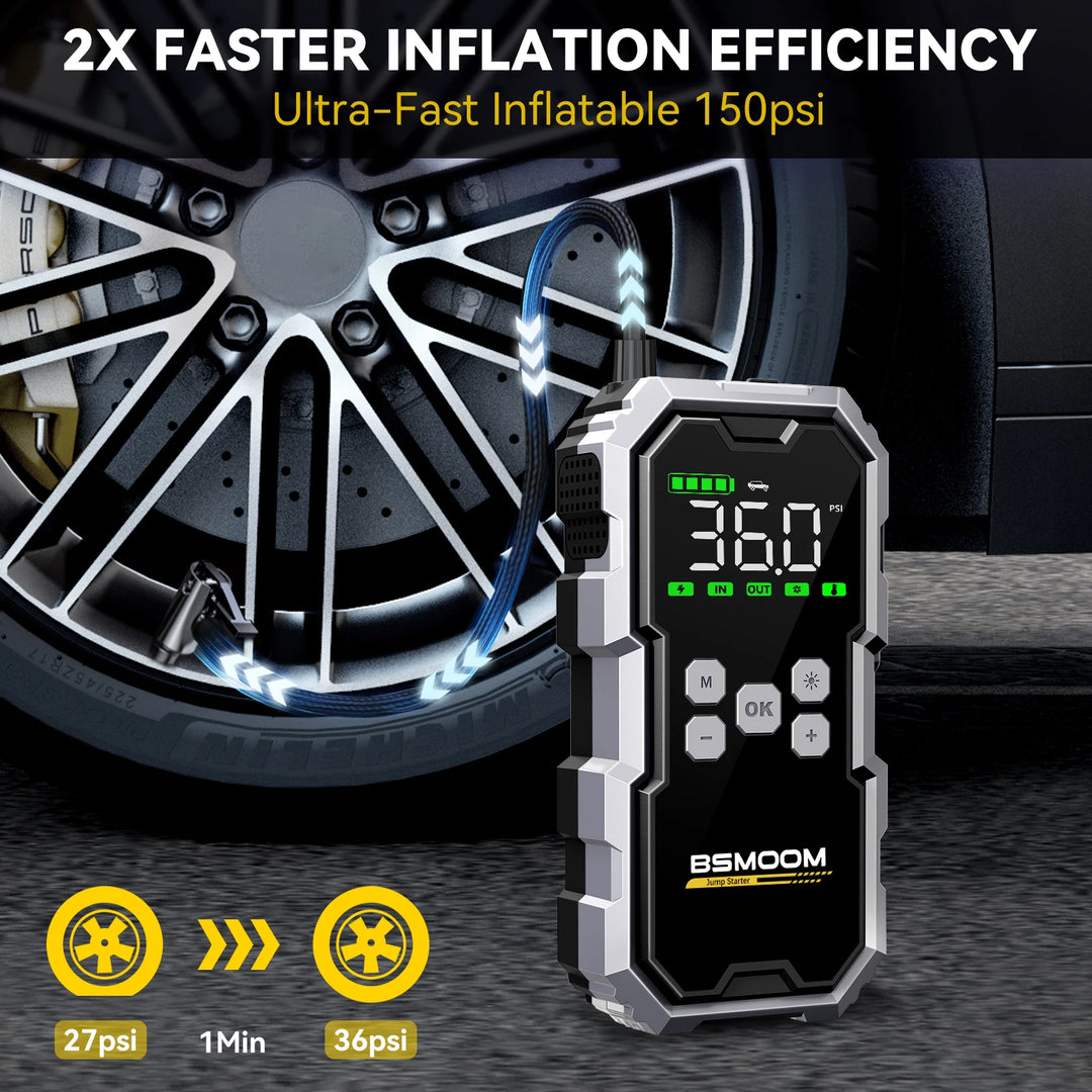 SmartGearPros Car Jump Starter with Air Compressor – 7000A Peak, 150 PSI, Power Bank & Emergency Flashlight