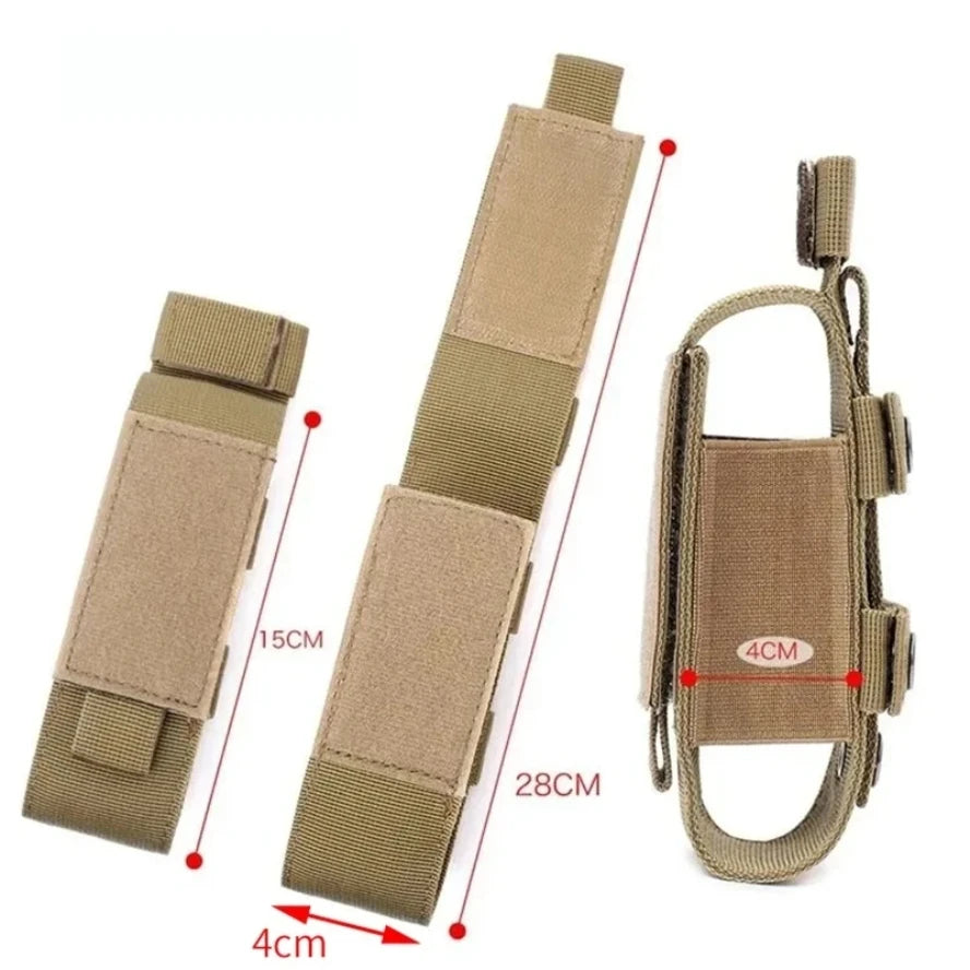 Tactical pouches with measurements on a white background
