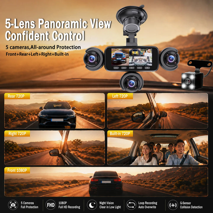 BCUOZ Multi-Camera Dash Cam – 1080P Front/720P Auxiliary